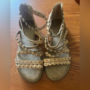 SAM EDELMAN Inspired Flat Tan Gold Strappy Sandals